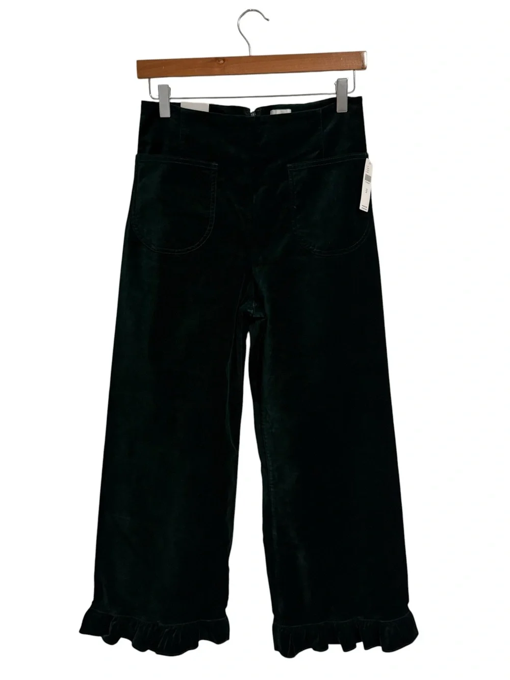 Anthropologie Maeve The Colette Crop Velvet Ruffle-Hem Pants 29 Dark Hunter NWT - Picture 5 of 10
